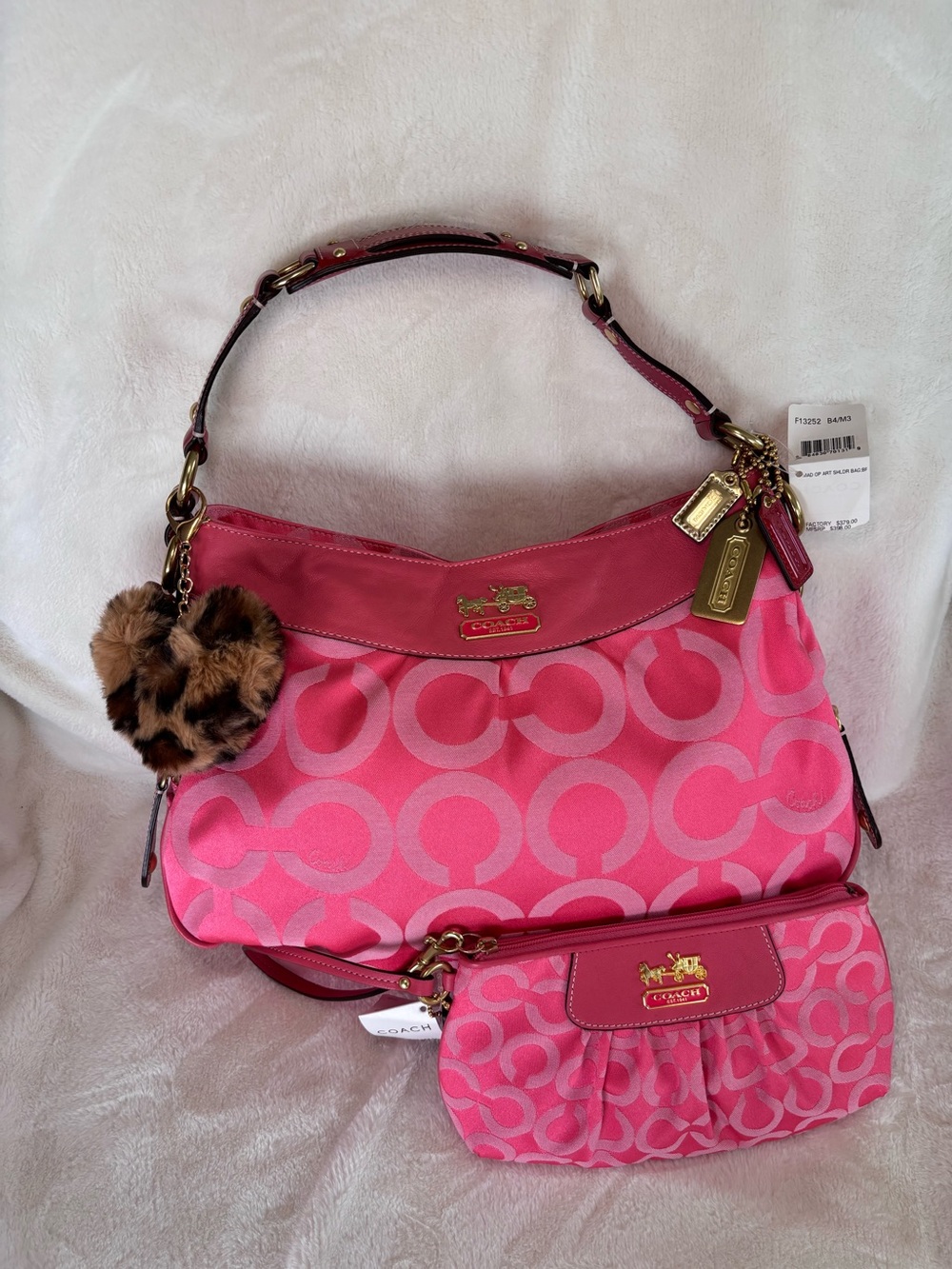 Coach Pink Signature Hobo Shoulder Bag with Matching Pouch